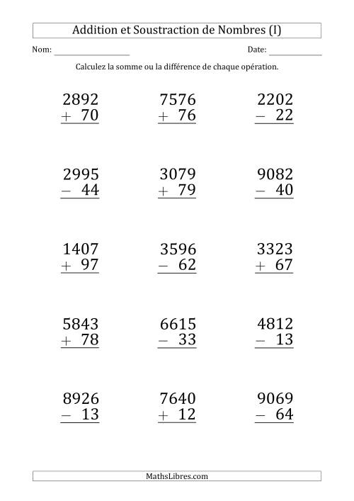Addition et Soustraction d'un Nombre à 4 Chiffres par un Nombre à 2 Chiffres (Gros Caractère) (I)