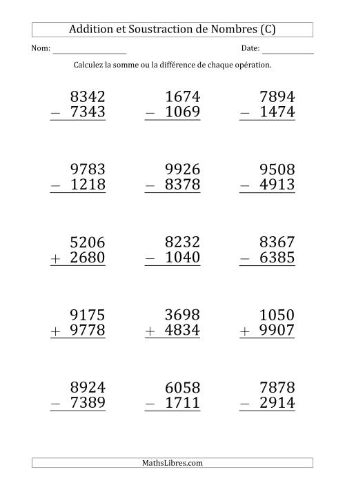Addition et Soustraction d'un Nombre à 4 Chiffres par un Nombre à 4 Chiffres (Gros Caractère) (C)
