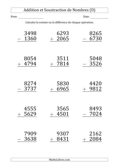 Addition et Soustraction d'un Nombre à 4 Chiffres par un Nombre à 4 Chiffres (Gros Caractère) (D)