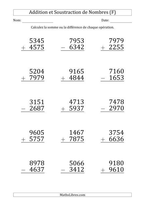 Addition et Soustraction d'un Nombre à 4 Chiffres par un Nombre à 4 Chiffres (Gros Caractère) (F)