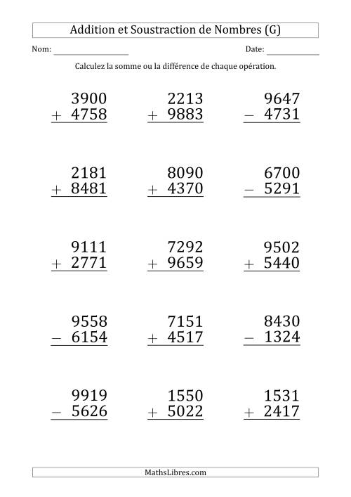 Addition et Soustraction d'un Nombre à 4 Chiffres par un Nombre à 4 Chiffres (Gros Caractère) (G)