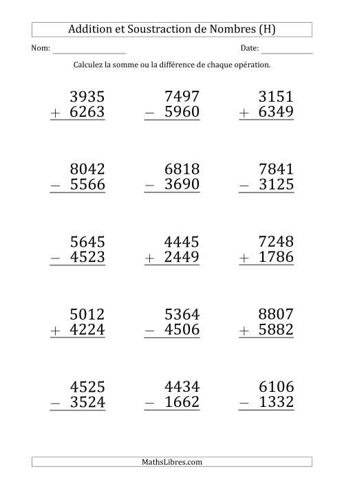 Addition et Soustraction d'un Nombre à 4 Chiffres par un Nombre à 4 Chiffres (Gros Caractère) (H)