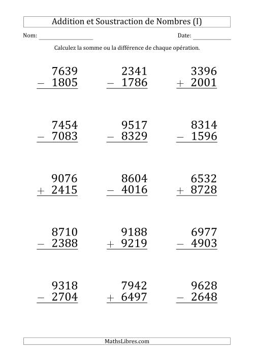 Addition et Soustraction d'un Nombre à 4 Chiffres par un Nombre à 4 Chiffres (Gros Caractère) (I)