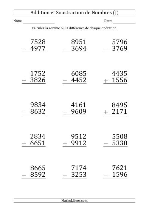 Addition et Soustraction d'un Nombre à 4 Chiffres par un Nombre à 4 Chiffres (Gros Caractère) (J)