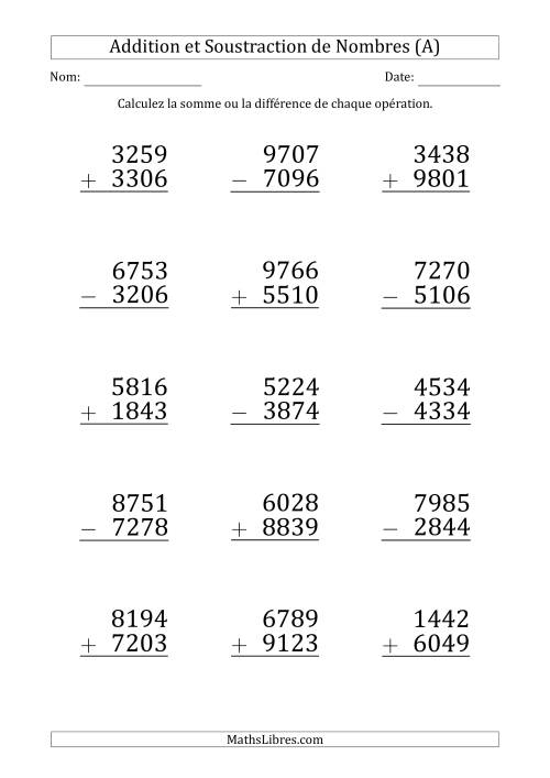 Addition et Soustraction d'un Nombre à 4 Chiffres par un Nombre à 4 Chiffres (Gros Caractère) (Tout)