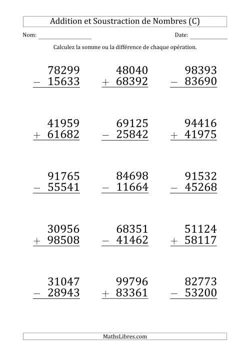 Addition et Soustraction d'un Nombre à 5 Chiffres par un Nombre à 5 Chiffres (Gros Caractère) (C)