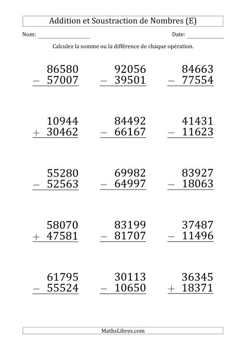 Addition et Soustraction d'un Nombre à 5 Chiffres par un Nombre à 5 Chiffres (Gros Caractère) (E)