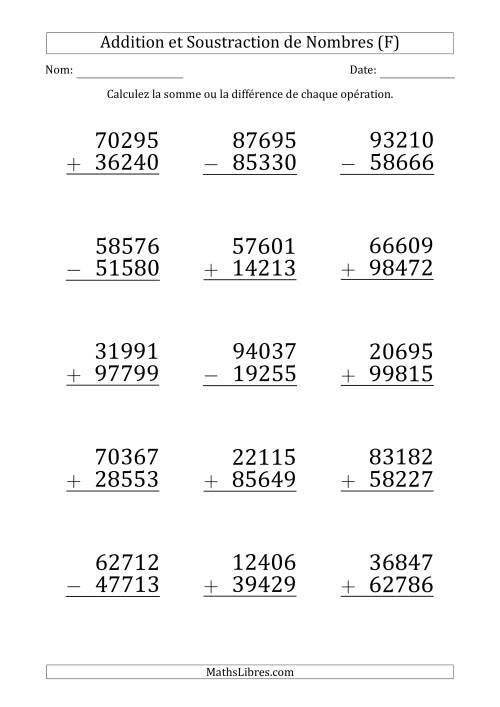 Addition et Soustraction d'un Nombre à 5 Chiffres par un Nombre à 5 Chiffres (Gros Caractère) (F)