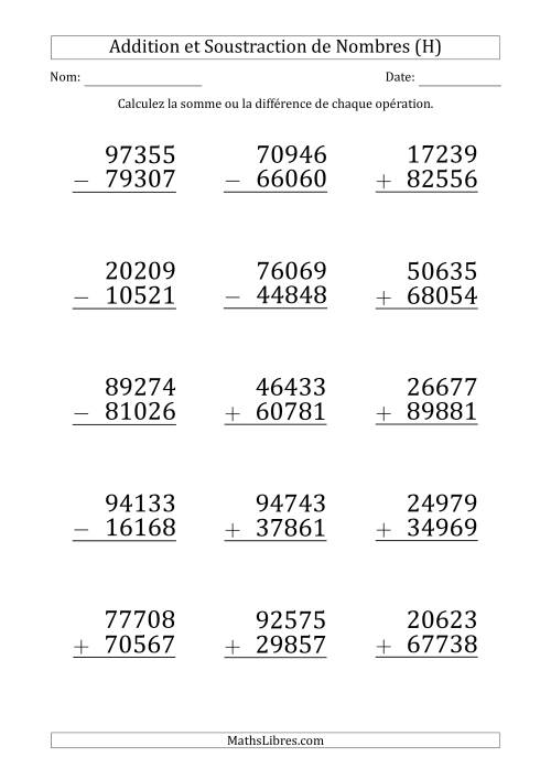 Addition et Soustraction d'un Nombre à 5 Chiffres par un Nombre à 5 Chiffres (Gros Caractère) (H)