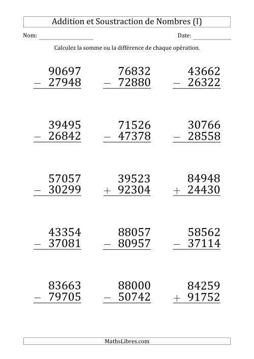 Addition et Soustraction d'un Nombre à 5 Chiffres par un Nombre à 5 Chiffres (Gros Caractère) (I)