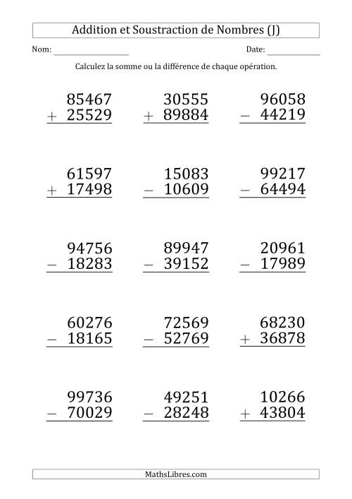 Addition et Soustraction d'un Nombre à 5 Chiffres par un Nombre à 5 Chiffres (Gros Caractère) (J)