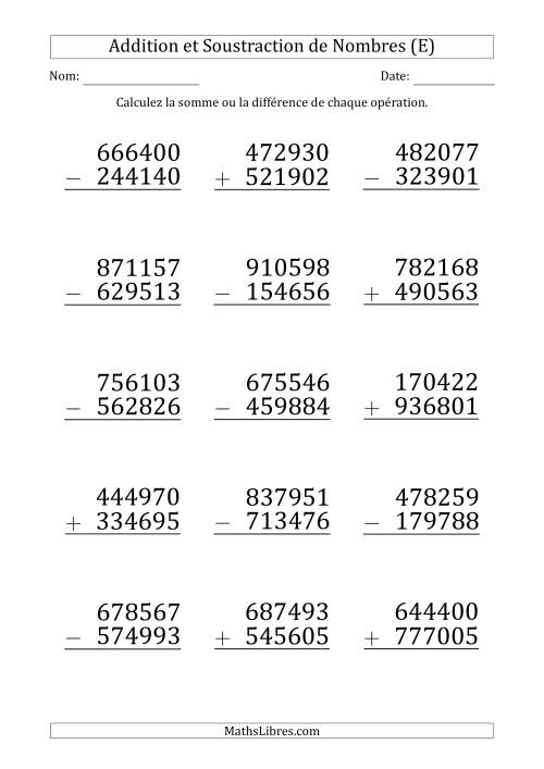 Addition et Soustraction d'un Nombre à 5 Chiffres par un Nombre à 6 Chiffres (Gros Caractère) (E)
