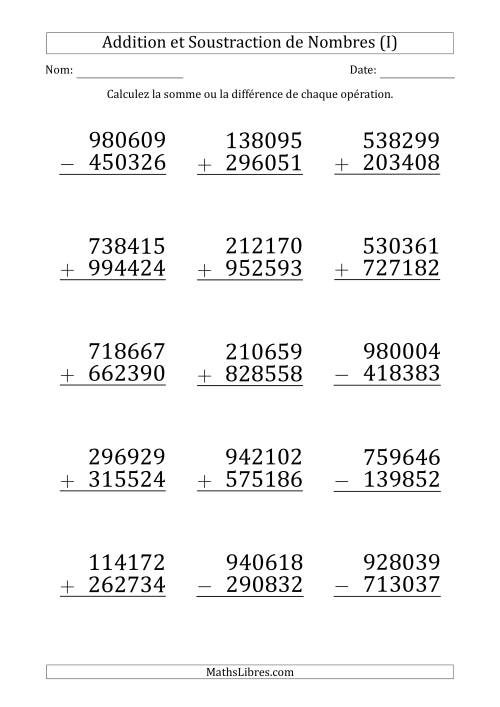 Addition et Soustraction d'un Nombre à 5 Chiffres par un Nombre à 6 Chiffres (Gros Caractère) (I)