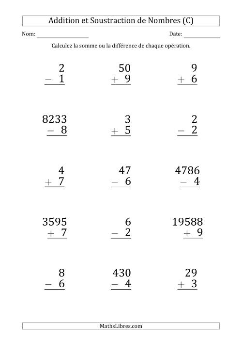 Addition et Soustraction de Divers Nombres par un Nombre à 1 Chiffre (Gros Caractère) (C)
