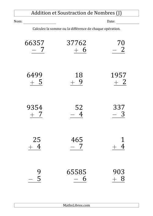Addition et Soustraction de Divers Nombres par un Nombre à 1 Chiffre (Gros Caractère) (J)