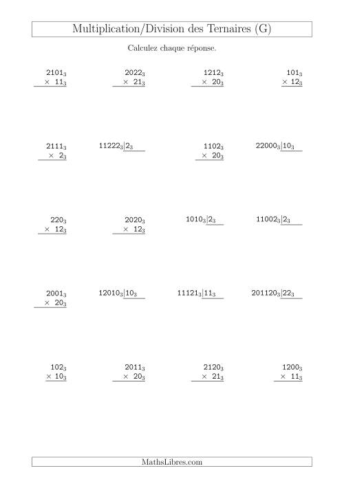 Multiplication et Division des Nombres Ternaires (Base 3) (G)