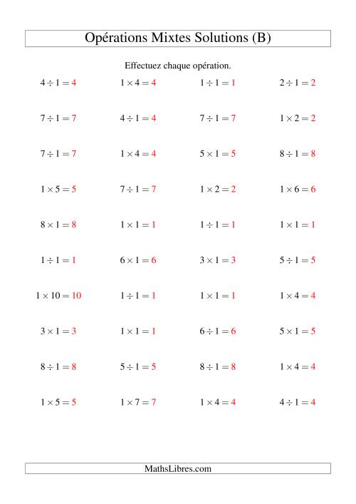 Multiplication et division -- Règles de 1 (variation 1 à 10) (B) page 2