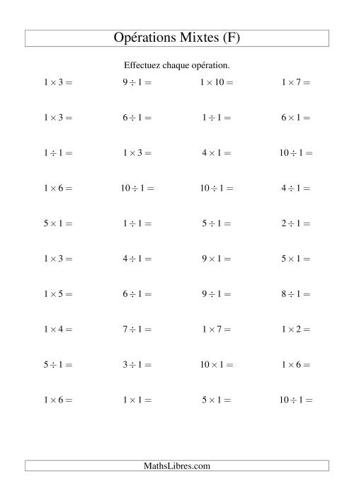 Multiplication et division -- Règles de 1 (variation 1 à 10) (F)