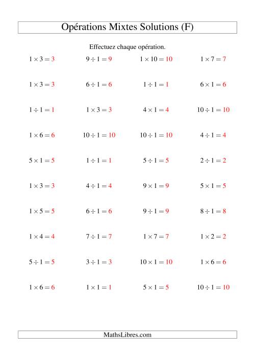 Multiplication et division -- Règles de 1 (variation 1 à 10) (F) page 2