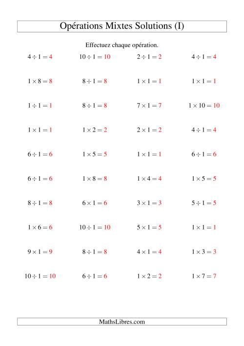 Multiplication et division -- Règles de 1 (variation 1 à 10) (I) page 2
