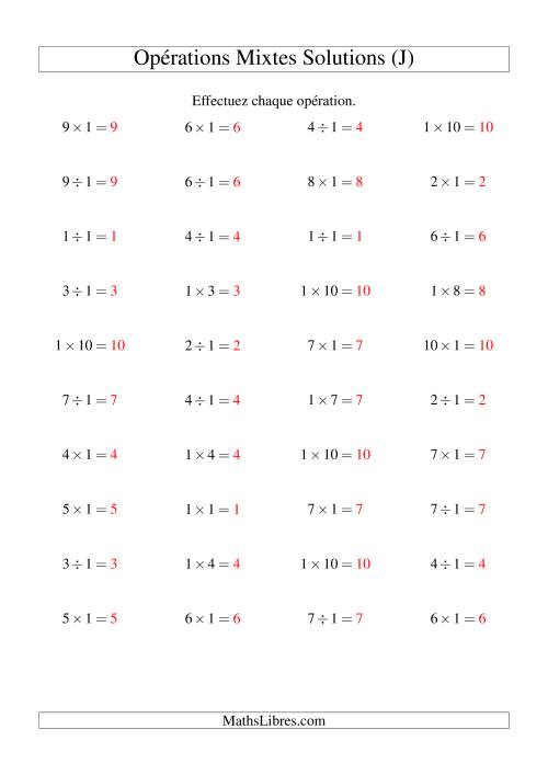 Multiplication et division -- Règles de 1 (variation 1 à 10) (J) page 2