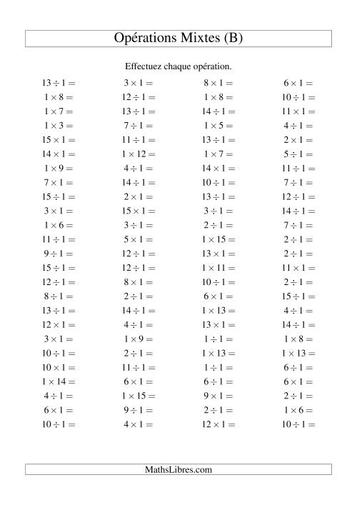 Multiplication et division -- Règles de 1 (variation 1 à 15) (B)