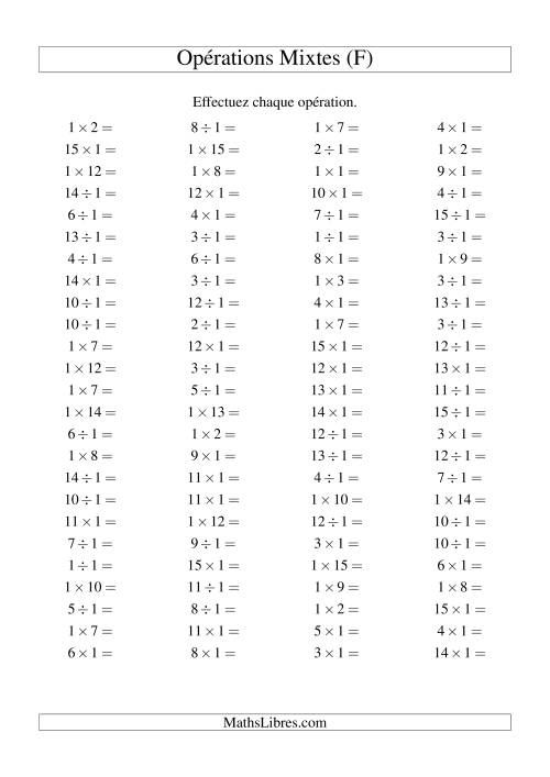 Multiplication et division -- Règles de 1 (variation 1 à 15) (F)