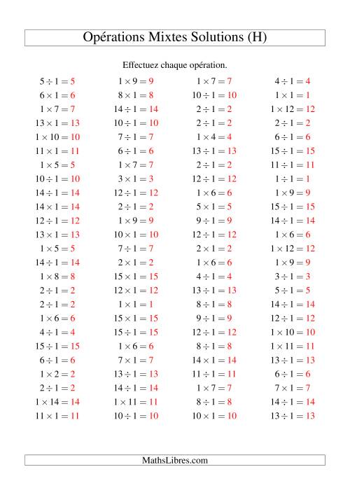 Multiplication et division -- Règles de 1 (variation 1 à 15) (H) page 2