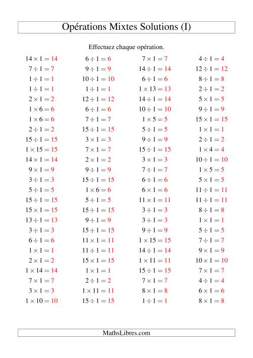 Multiplication et division -- Règles de 1 (variation 1 à 15) (I) page 2