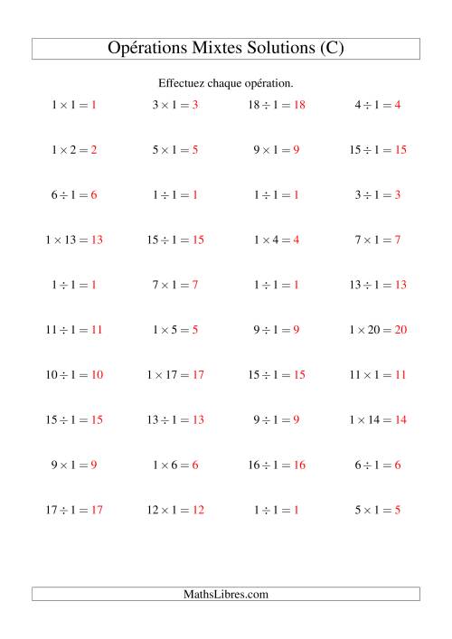 Multiplication et division -- Règles de 1 (variation 1 à 20) (C) page 2