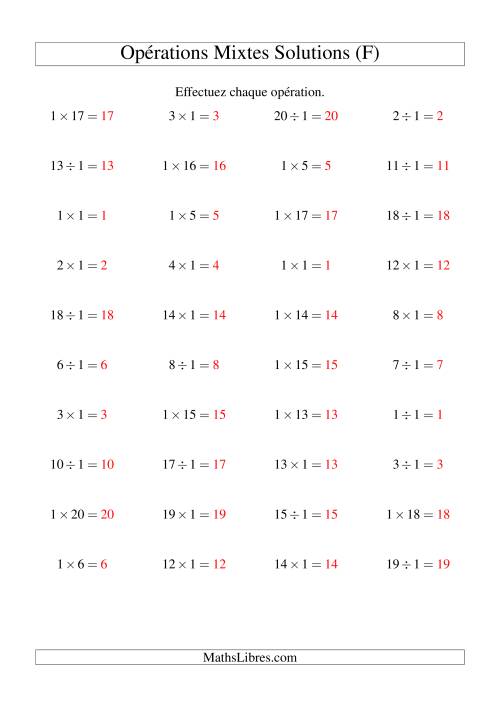 Multiplication et division -- Règles de 1 (variation 1 à 20) (F) page 2