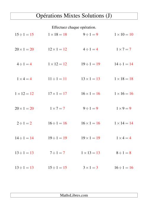 Multiplication et division -- Règles de 1 (variation 1 à 20) (J) page 2