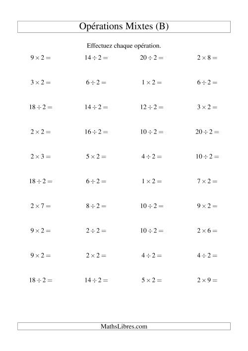 Multiplication et division -- Règles de 2 (variation 1 à 10) (B)