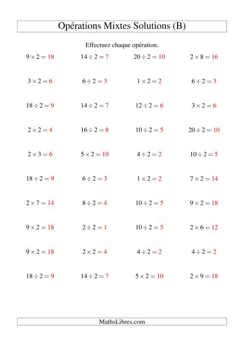 Multiplication et division -- Règles de 2 (variation 1 à 10) (B) page 2