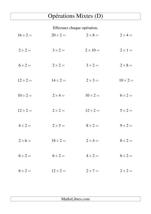 Multiplication et division -- Règles de 2 (variation 1 à 10) (D)
