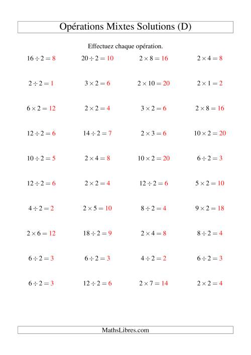 Multiplication et division -- Règles de 2 (variation 1 à 10) (D) page 2