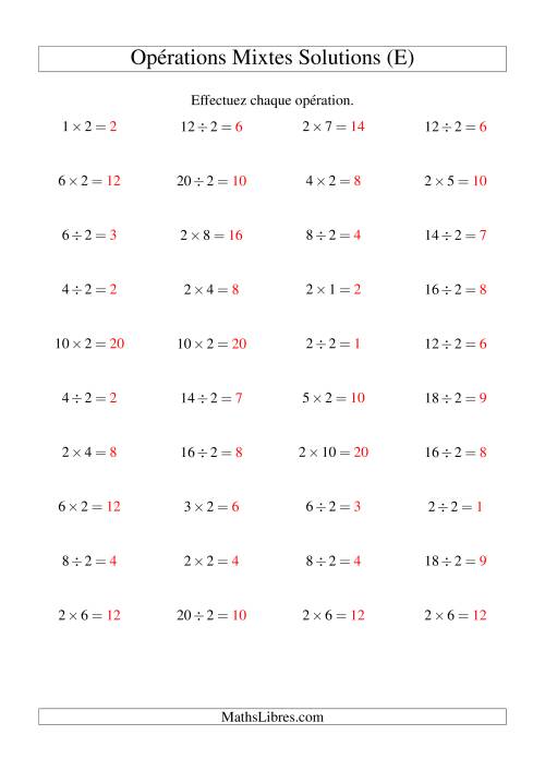 Multiplication et division -- Règles de 2 (variation 1 à 10) (E) page 2