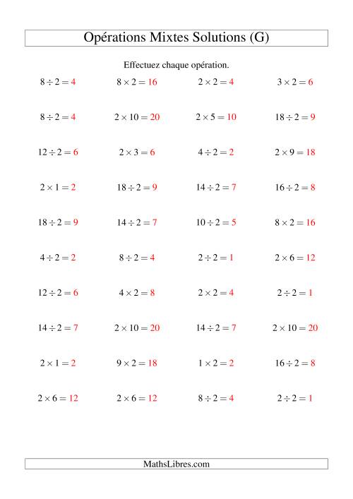 Multiplication et division -- Règles de 2 (variation 1 à 10) (G) page 2
