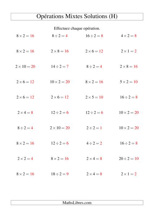 Multiplication et division -- Règles de 2 (variation 1 à 10) (H) page 2