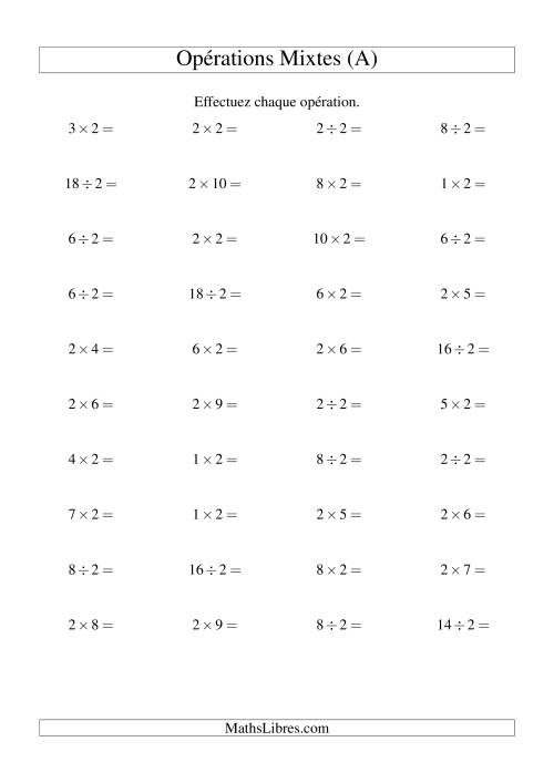 Multiplication et division -- Règles de 2 (variation 1 à 10) (Tout)