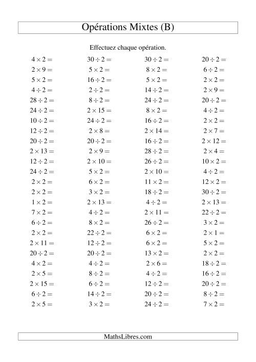 Multiplication et division -- Règles de 2 (variation 1 à 15) (B)