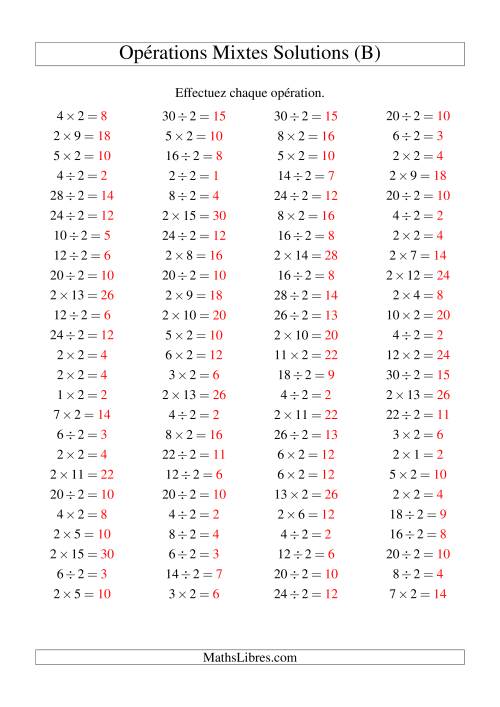 Multiplication et division -- Règles de 2 (variation 1 à 15) (B) page 2