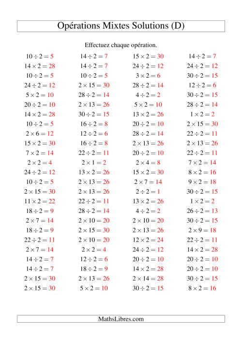 Multiplication et division -- Règles de 2 (variation 1 à 15) (D) page 2