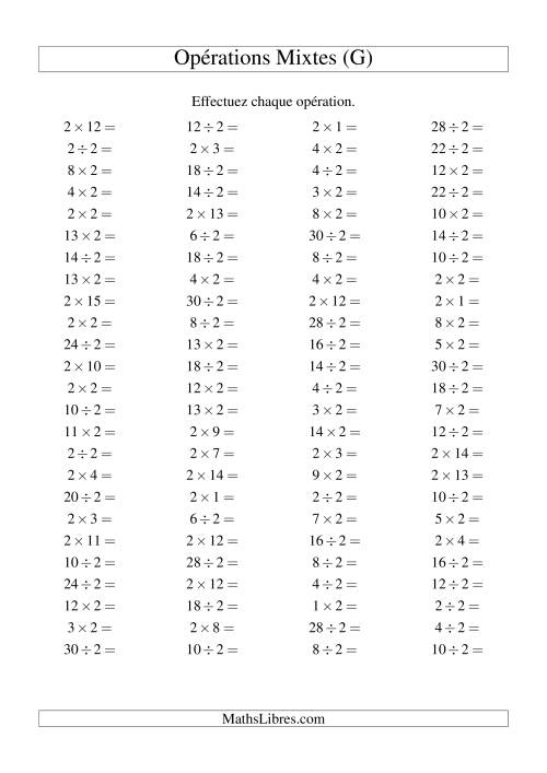 Multiplication et division -- Règles de 2 (variation 1 à 15) (G)
