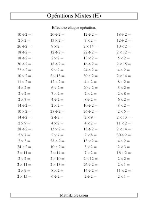 Multiplication et division -- Règles de 2 (variation 1 à 15) (H)