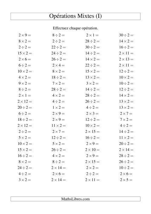 Multiplication et division -- Règles de 2 (variation 1 à 15) (I)