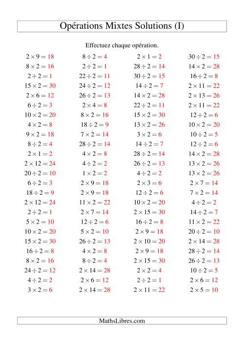 Multiplication et division -- Règles de 2 (variation 1 à 15) (I) page 2