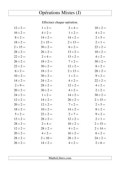Multiplication et division -- Règles de 2 (variation 1 à 15) (J)