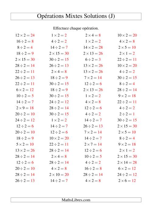 Multiplication et division -- Règles de 2 (variation 1 à 15) (J) page 2