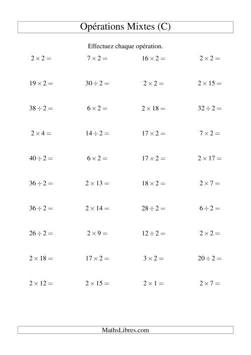 Multiplication et division -- Règles de 2 (variation 1 à 20) (C)